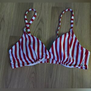 Red white, wired swim top with padding.